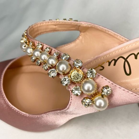 Lulus Sephoraa Rose Gold Satin Pearl Pointed-Toe Mule Pumps - Picture 8 of 8